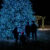 A christmas tree in Le Mars Iowa is lit up with blue hue lights